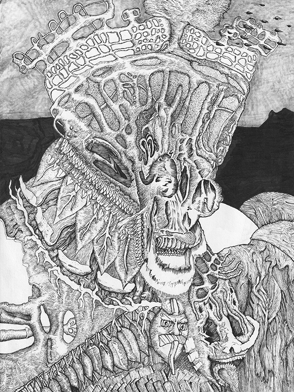 Ink drawing of a Gardener of the Floating Island.